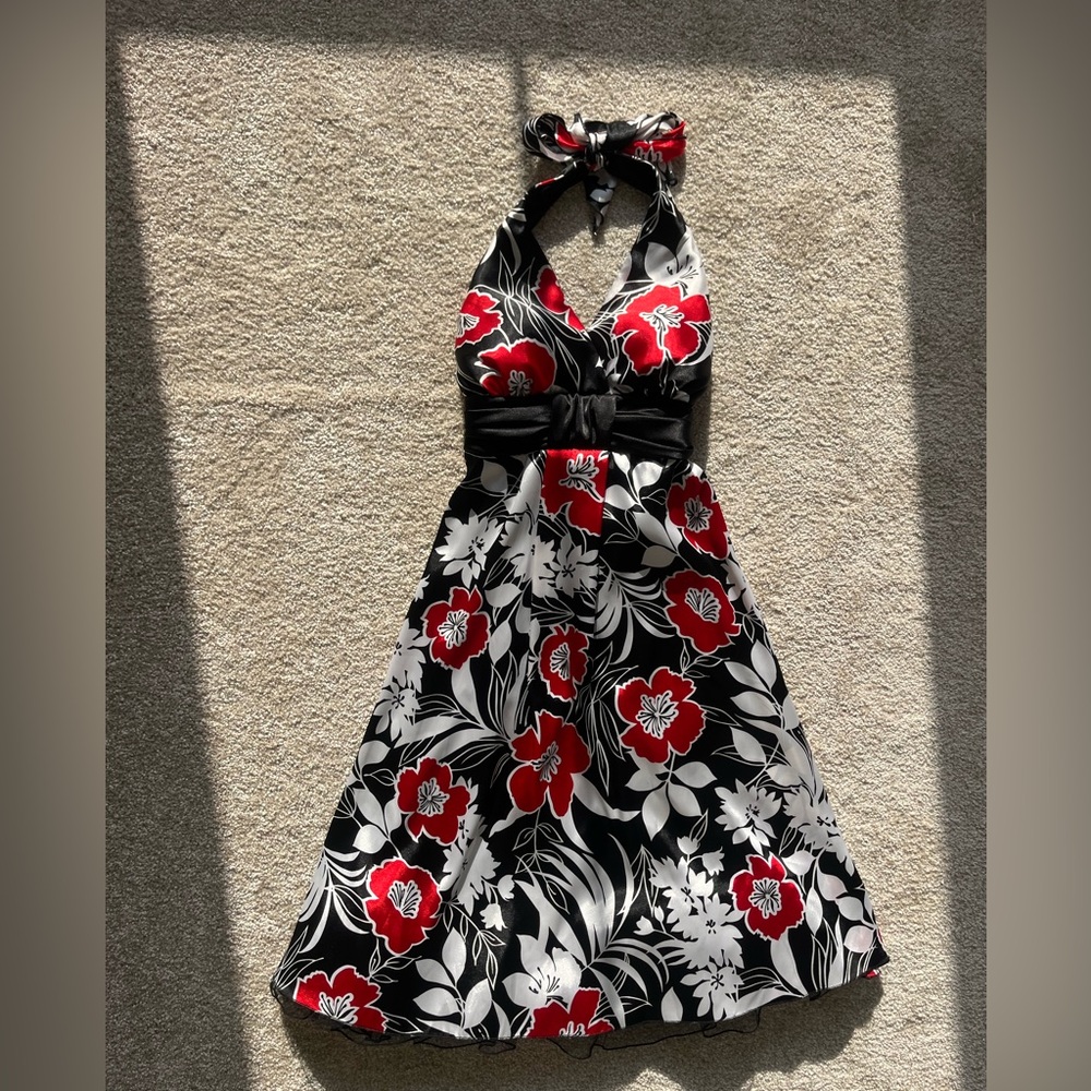 Speechless Black Dress with Red & White Flowers